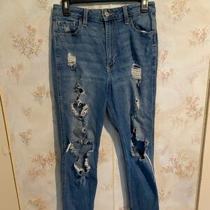 Hollister Blue Boyfriend Jeans with Distressed Details